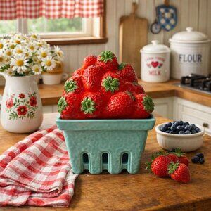 HomeWorx by Harry Slatkin Ceramic Strawberry Basket + Spare Candle